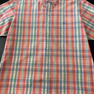 Ralph Lauren Orange and Green Plaid Men's Shirt